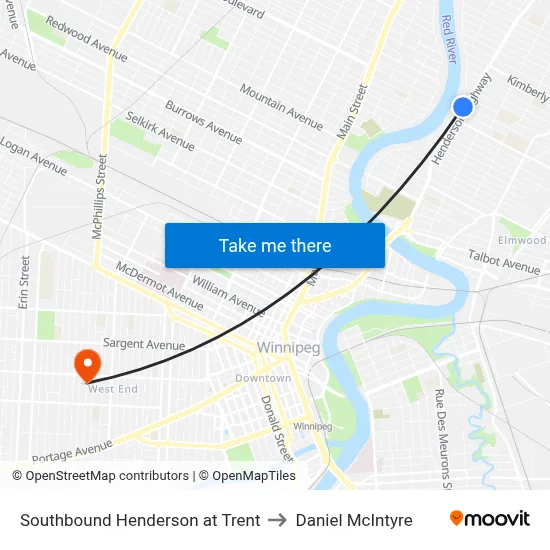 Southbound Henderson at Trent to Daniel McIntyre map
