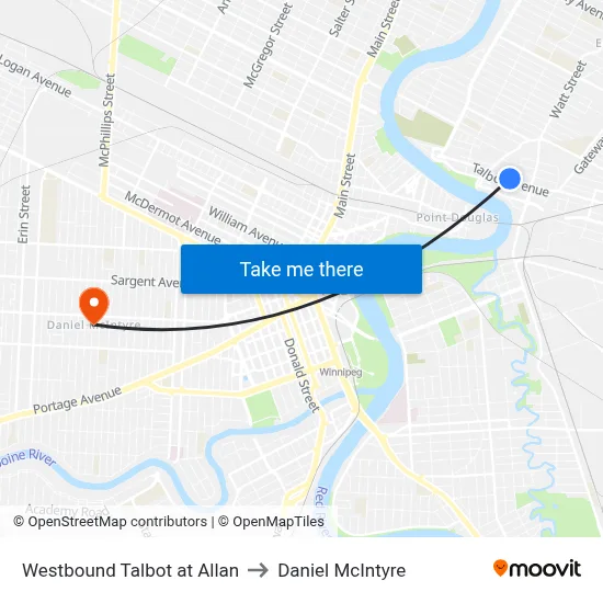 Westbound Talbot at Allan to Daniel McIntyre map