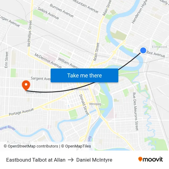 Eastbound Talbot at Allan to Daniel McIntyre map