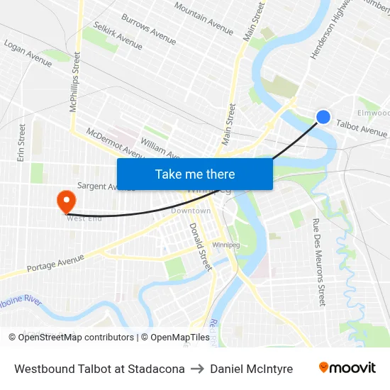 Westbound Talbot at Stadacona to Daniel McIntyre map