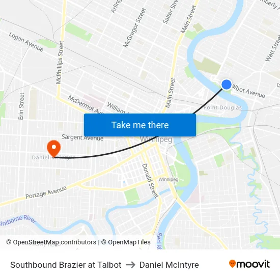 Southbound Brazier at Talbot to Daniel McIntyre map