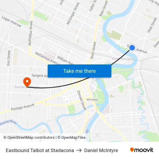 Eastbound Talbot at Stadacona to Daniel McIntyre map