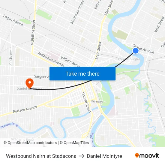 Westbound Nairn at Stadacona to Daniel McIntyre map