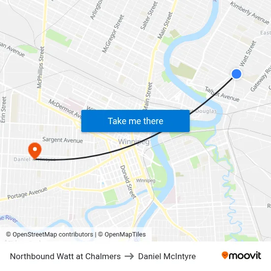 Northbound Watt at Chalmers to Daniel McIntyre map