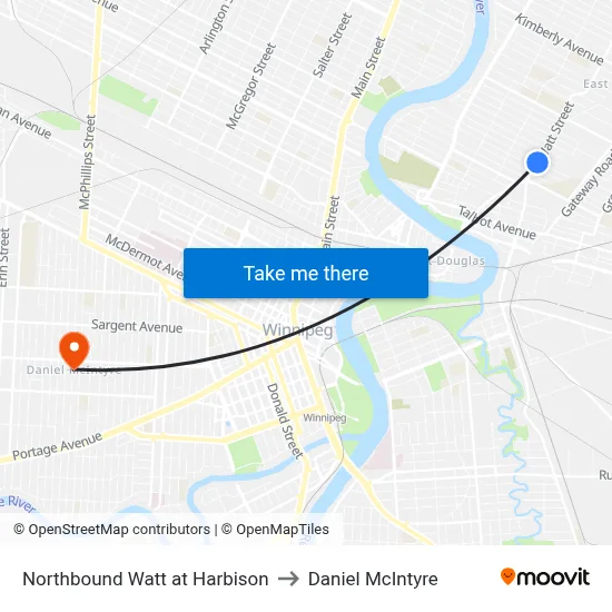 Northbound Watt at Harbison to Daniel McIntyre map