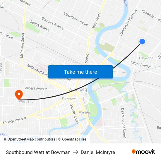 Southbound Watt at Bowman to Daniel McIntyre map