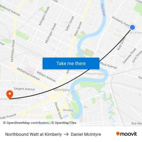 Northbound Watt at Kimberly to Daniel McIntyre map