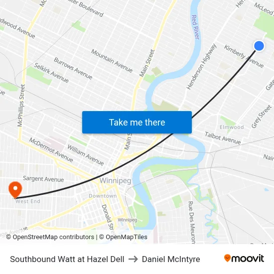 Southbound Watt at Hazel Dell to Daniel McIntyre map
