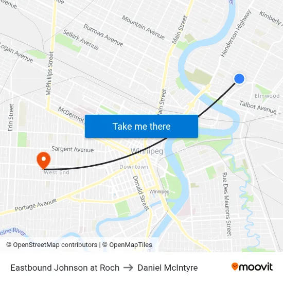 Eastbound Johnson at Roch to Daniel McIntyre map