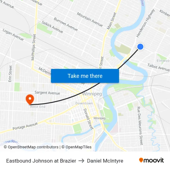 Eastbound Johnson at Brazier to Daniel McIntyre map