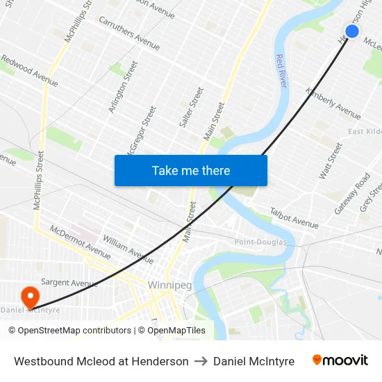 Westbound Mcleod at Henderson to Daniel McIntyre map