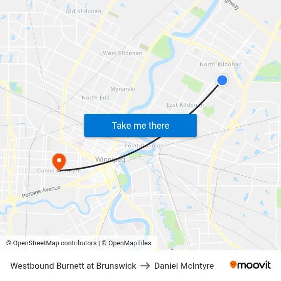 Westbound Burnett at Brunswick to Daniel McIntyre map