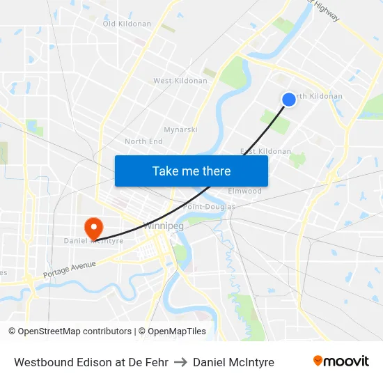 Westbound Edison at De Fehr to Daniel McIntyre map
