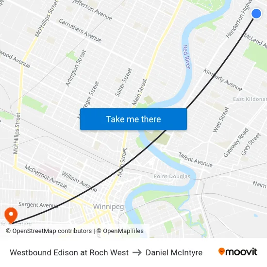 Westbound Edison at Roch West to Daniel McIntyre map