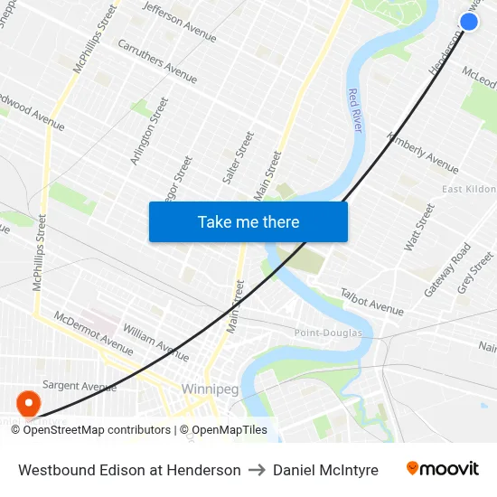 Westbound Edison at Henderson to Daniel McIntyre map