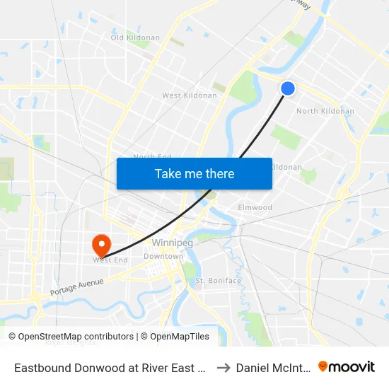 Eastbound Donwood at River East Plaza to Daniel McIntyre map