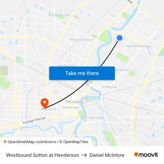 Westbound Sutton at Henderson to Daniel McIntyre map