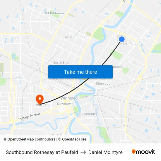 Southbound Rothesay at Paufeld to Daniel McIntyre map