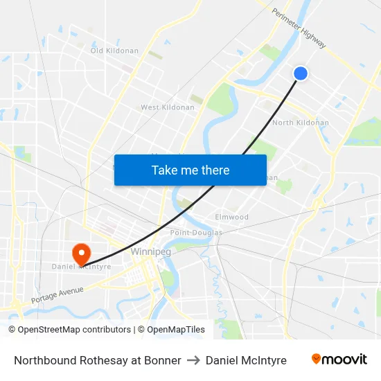 Northbound Rothesay at Bonner to Daniel McIntyre map