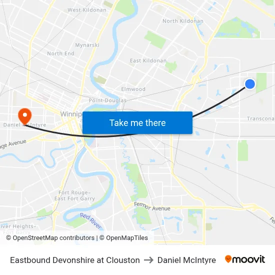 Eastbound Devonshire at Clouston to Daniel McIntyre map
