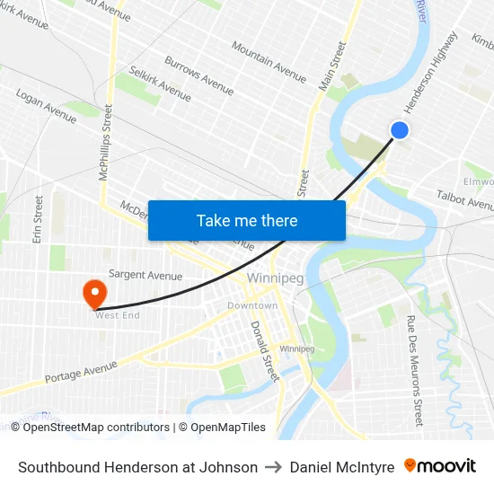 Southbound Henderson at Johnson to Daniel McIntyre map