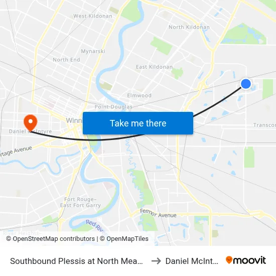 Southbound Plessis at North Meadow to Daniel McIntyre map