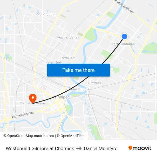 Westbound Gilmore at Chornick to Daniel McIntyre map