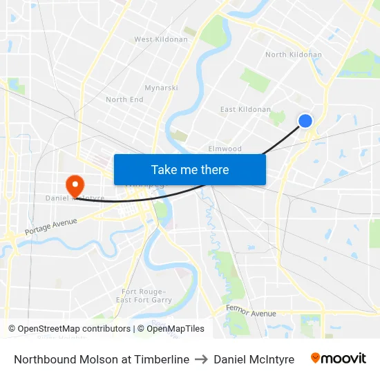 Northbound Molson at Timberline to Daniel McIntyre map