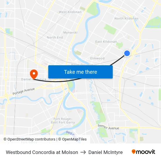 Westbound Concordia at Molson to Daniel McIntyre map