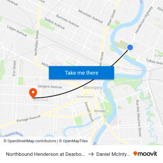Northbound Henderson at Dearborn to Daniel McIntyre map
