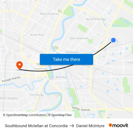Southbound Mclellan at Concordia to Daniel McIntyre map