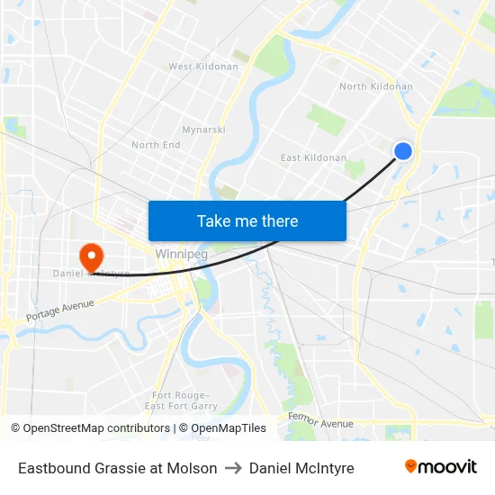 Eastbound Grassie at Molson to Daniel McIntyre map