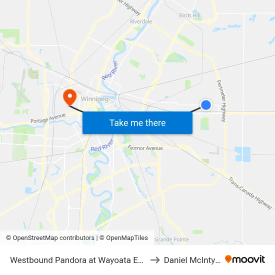Westbound Pandora at Wayoata East to Daniel McIntyre map