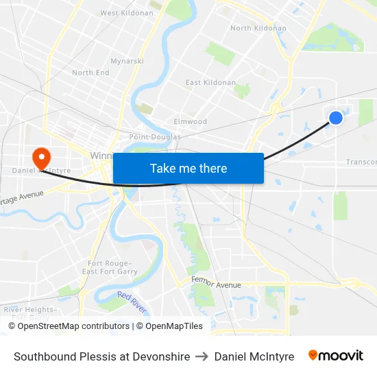 Southbound Plessis at Devonshire to Daniel McIntyre map
