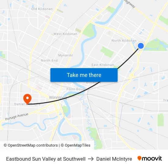 Eastbound Sun Valley at Southwell to Daniel McIntyre map