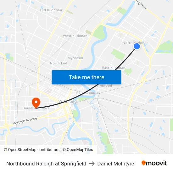 Northbound Raleigh at Springfield to Daniel McIntyre map