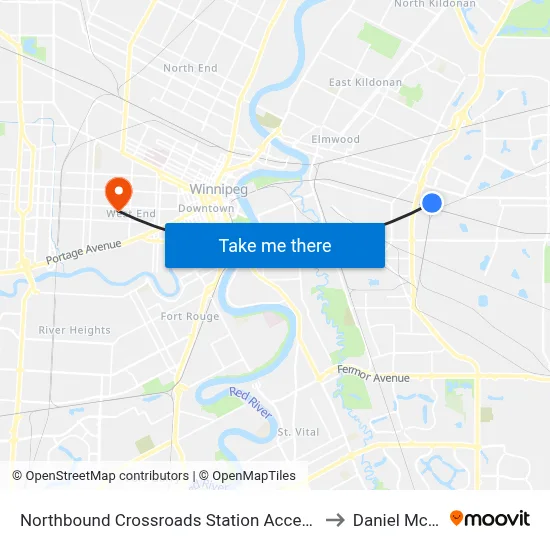 Northbound Crossroads Station Access at Wal-Mart to Daniel McIntyre map