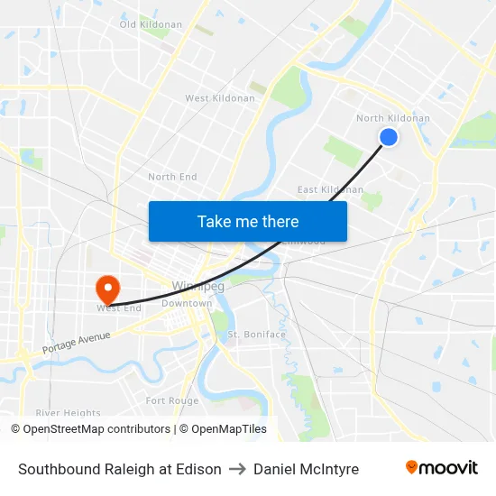 Southbound Raleigh at Edison to Daniel McIntyre map