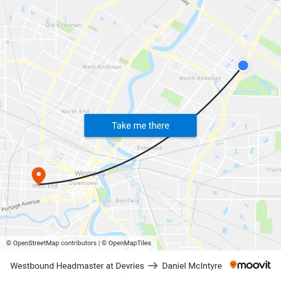 Westbound Headmaster at Devries to Daniel McIntyre map