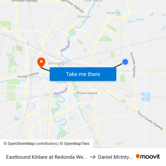 Eastbound Kildare at Redonda West to Daniel McIntyre map
