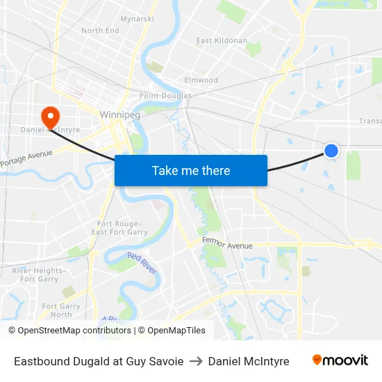 Eastbound Dugald at Guy Savoie to Daniel McIntyre map