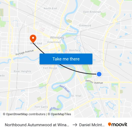 Northbound Autumnwood at Winakwa to Daniel McIntyre map