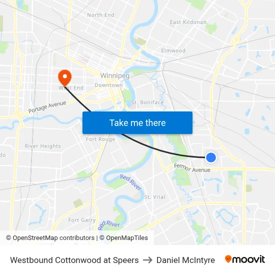 Westbound Cottonwood at Speers to Daniel McIntyre map