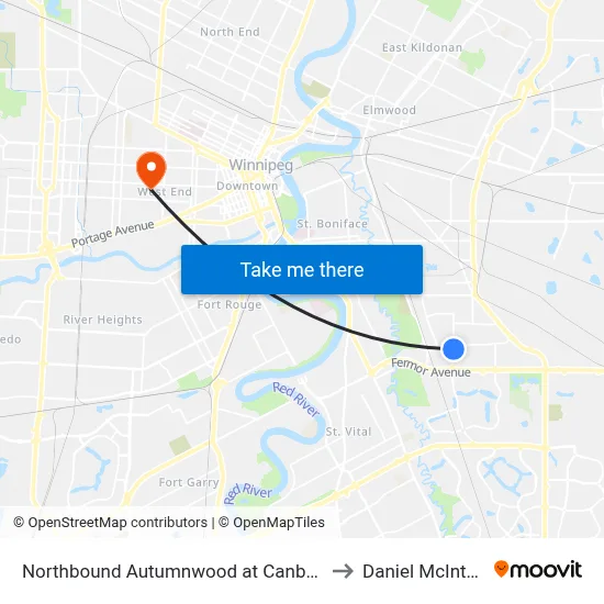 Northbound Autumnwood at Canberra to Daniel McIntyre map