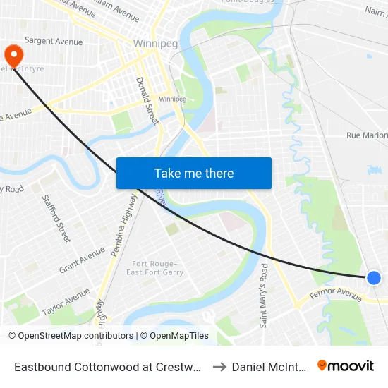 Eastbound Cottonwood at Crestwood to Daniel McIntyre map