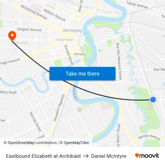 Eastbound Elizabeth at Archibald to Daniel McIntyre map