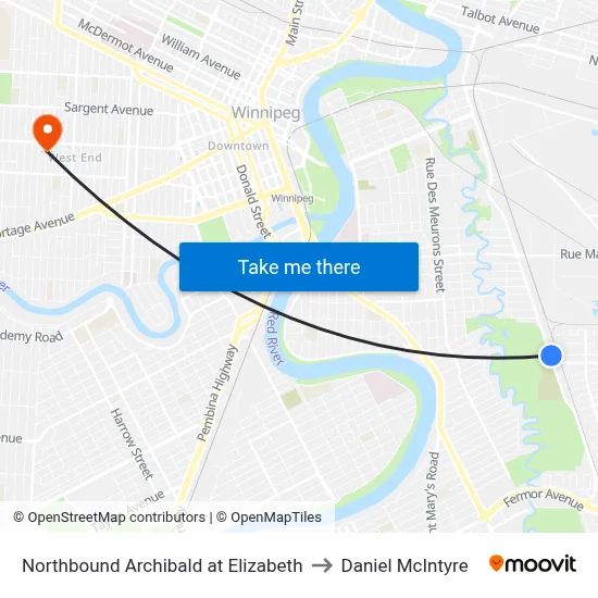 Northbound Archibald at Elizabeth to Daniel McIntyre map