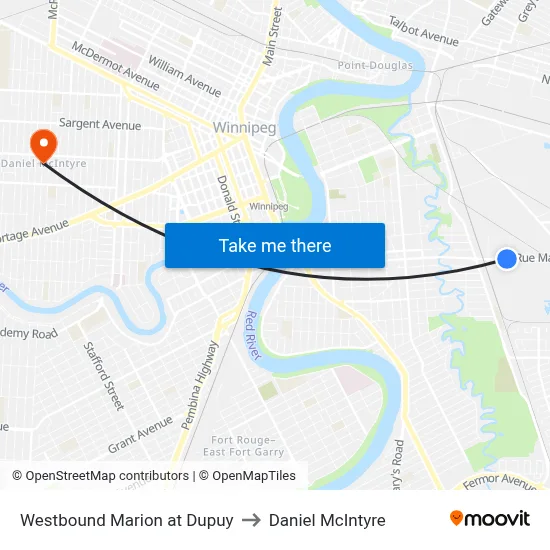Westbound Marion at Dupuy to Daniel McIntyre map