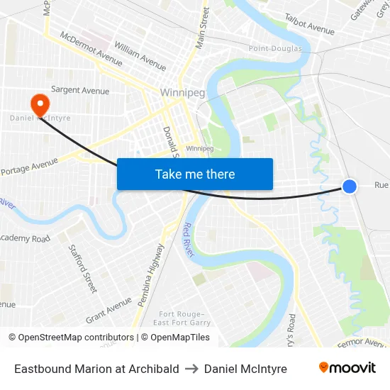 Eastbound Marion at Archibald to Daniel McIntyre map