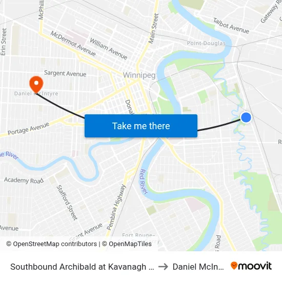 Southbound Archibald at Kavanagh North to Daniel McIntyre map
